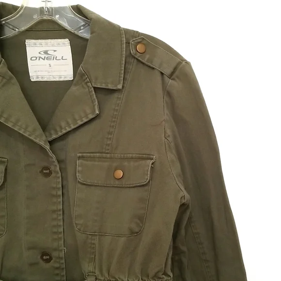 O'Neill Khaki Green Military Style Belted Utility Jacket - Picture 3 of 8